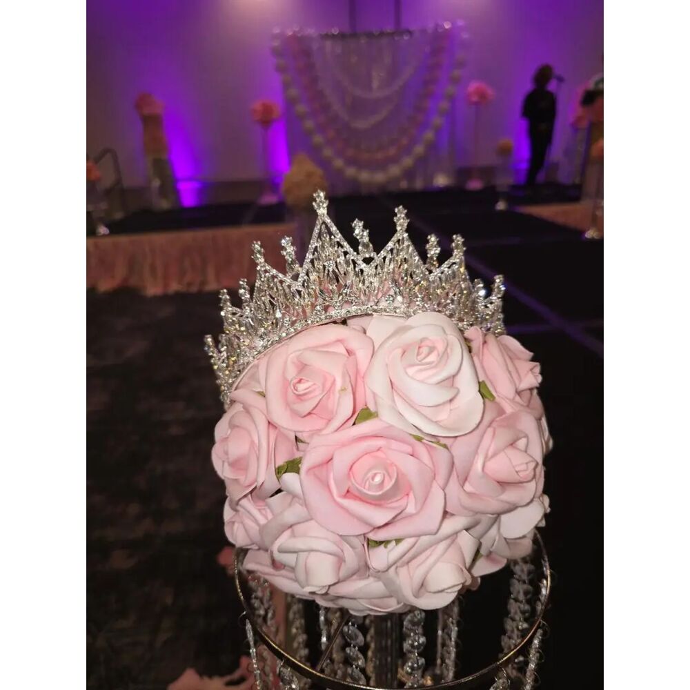Elegant Bridal, Pageant, Quinceanera, Prom, Birthday Diamond Silver Crown - Picture 3 of 3